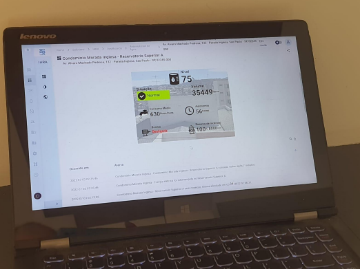Dispositivo IARA no computador Sistema de monitoramento de caixa e reservatório de água